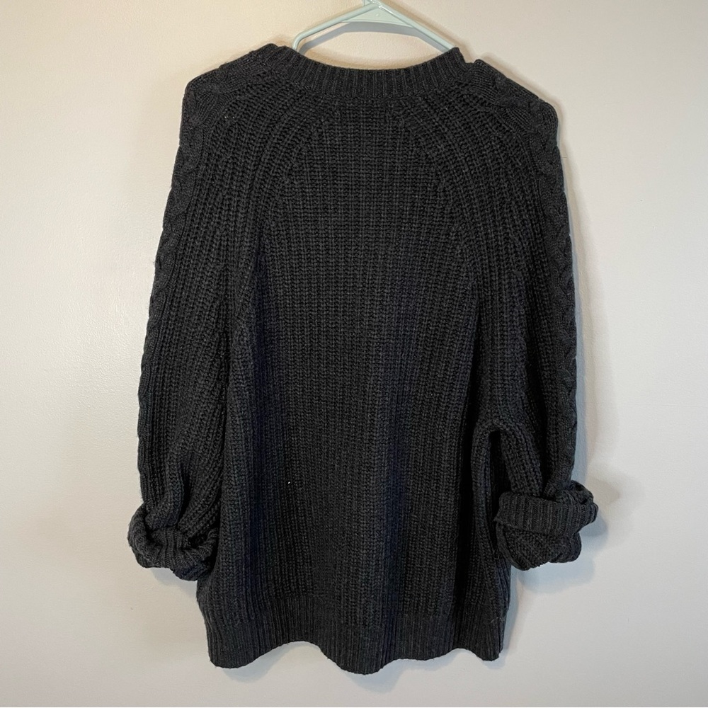 Naadam Cable Knit Wool Cashmere Charcoal Gray Sweater V Neck - Picture 4 of 6